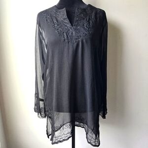Sand & Sun Swim Suit Cover Up Women's Sheer Top Small Black Sheer Beach Pool